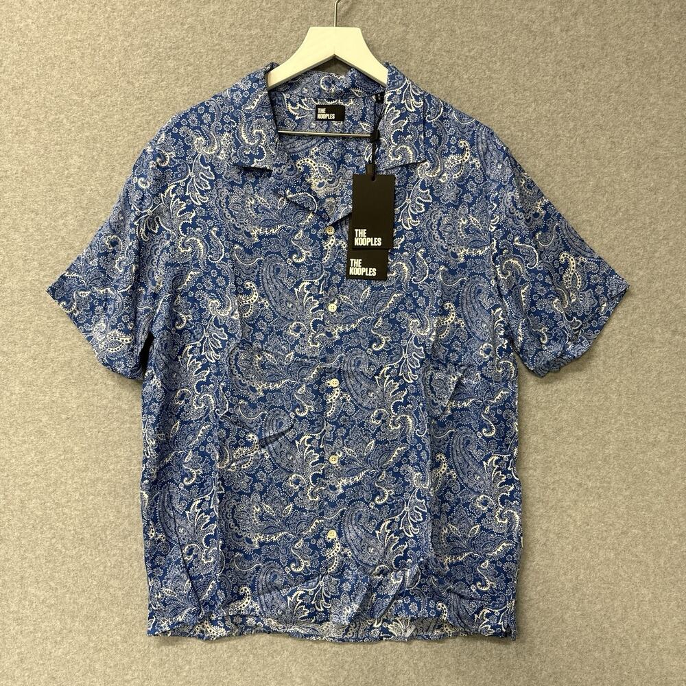 The Kooples Blue Paisley Camp Collar Shirt Slim Fit Button Down Viscose Sz M NWT
